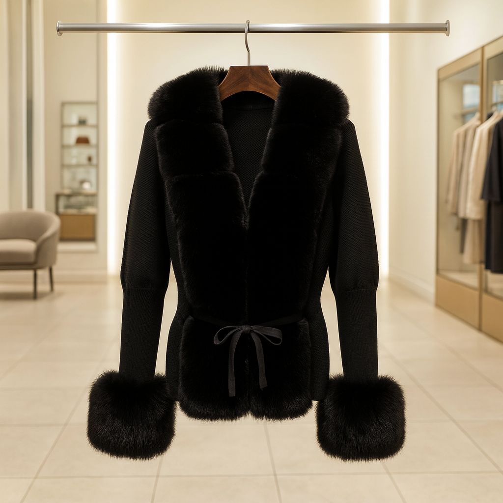 Strickcardigan Mit Fellbesatz