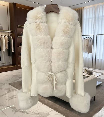 Strickcardigan Mit Fellbesatz