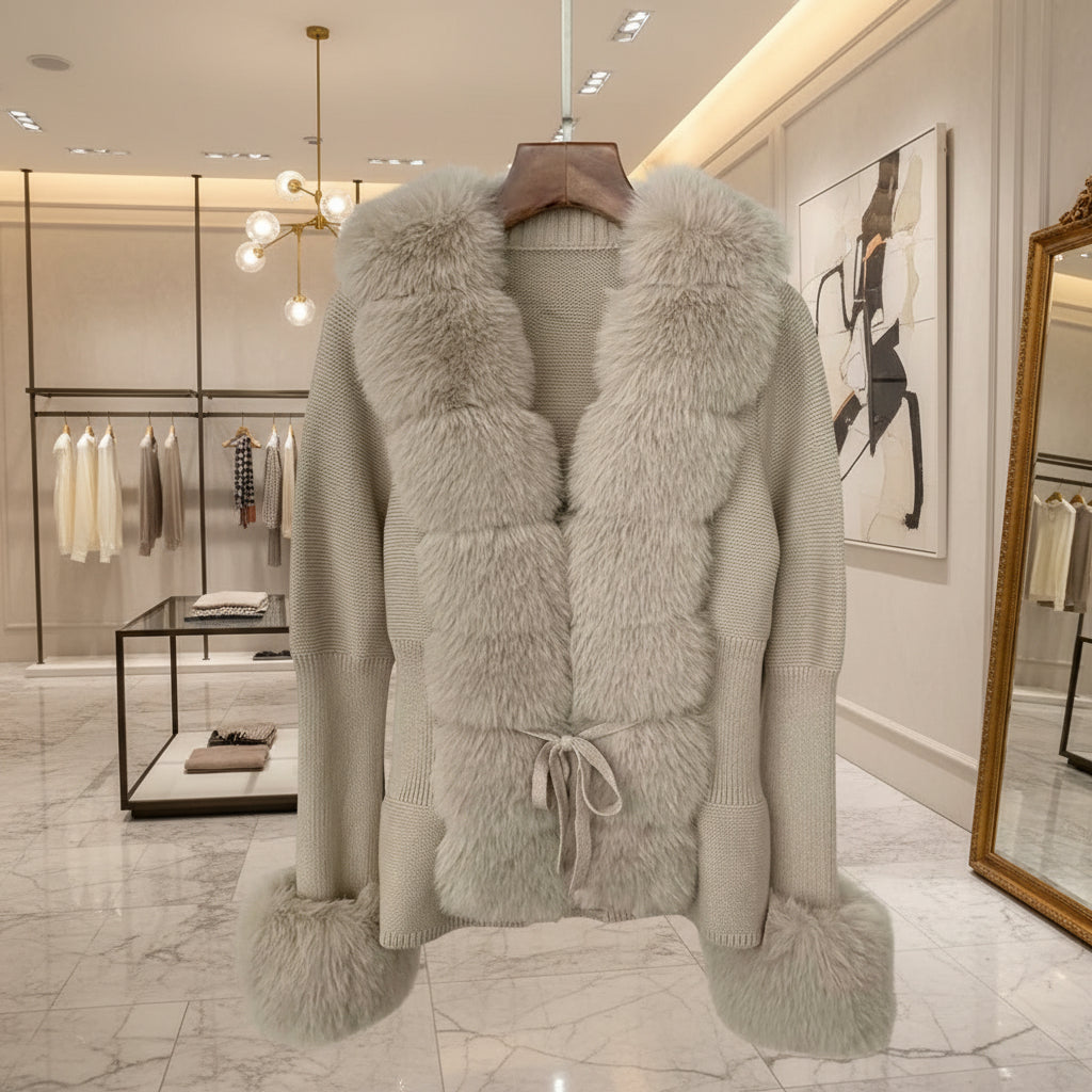 Strickcardigan Mit Fellbesatz