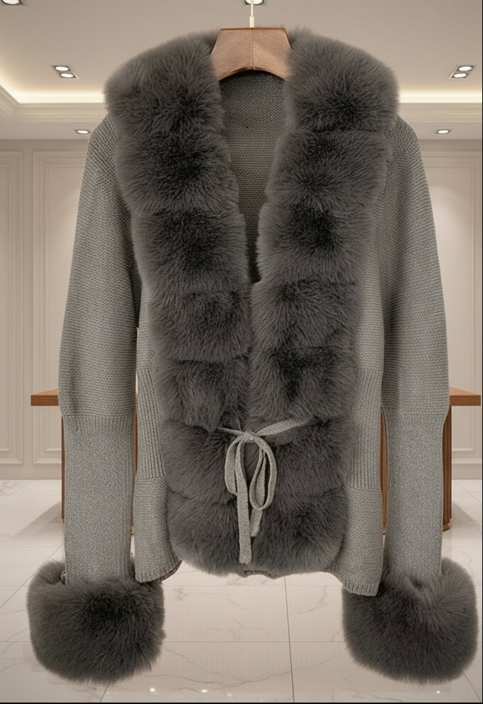 Strickcardigan Mit Fellbesatz