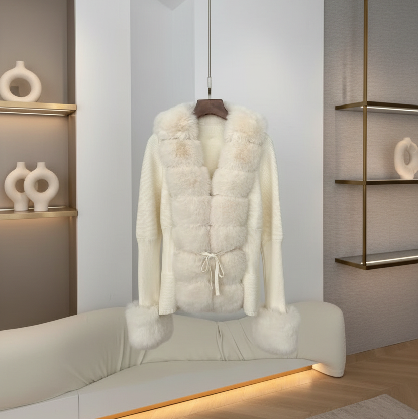 Strickcardigan Mit Fellbesatz