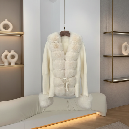 Strickcardigan Mit Fellbesatz