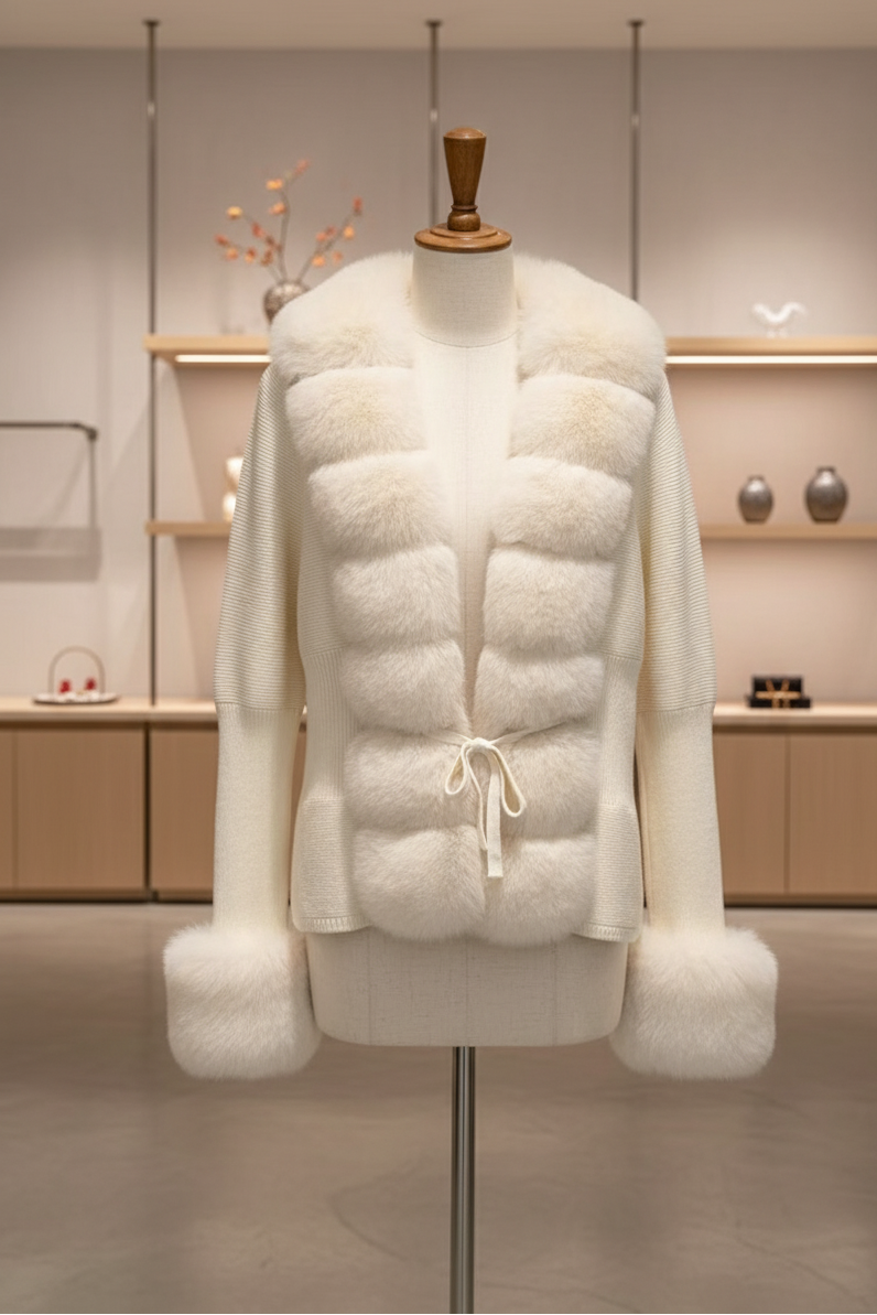 Strickcardigan Mit Fellbesatz