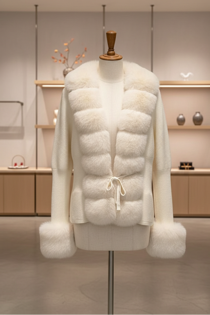 Strickcardigan Mit Fellbesatz
