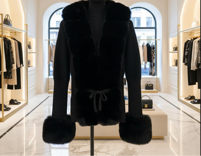 Strickcardigan Mit Fellbesatz