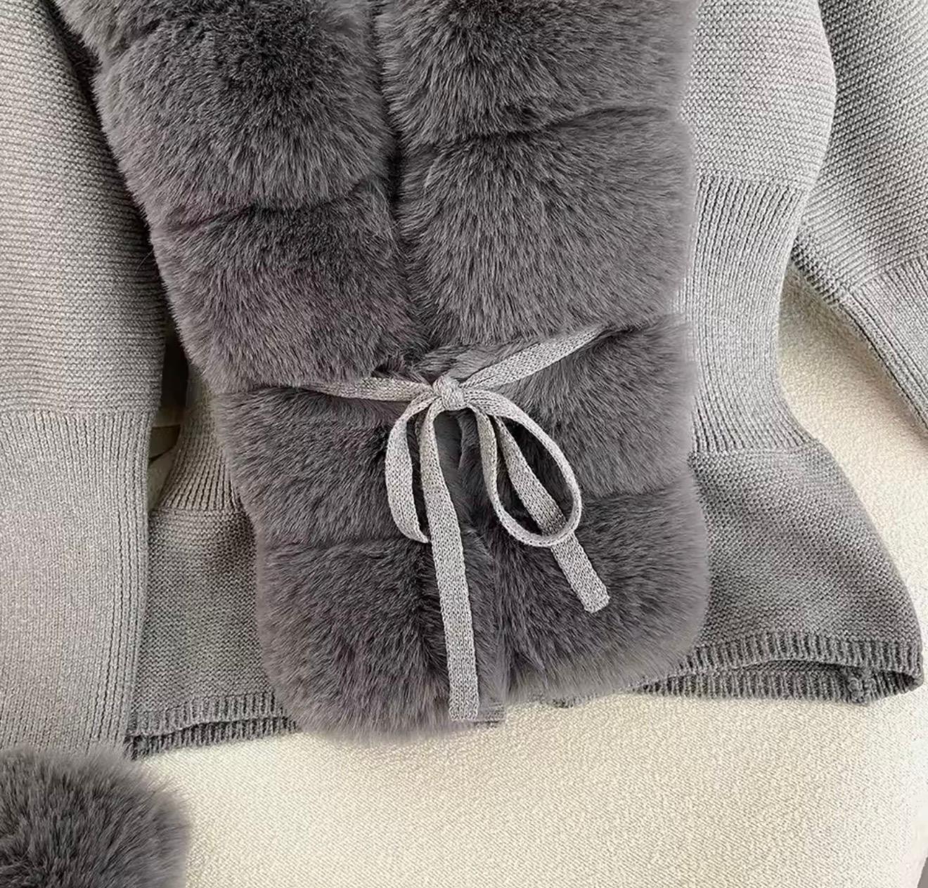 Strickcardigan Mit Fellbesatz