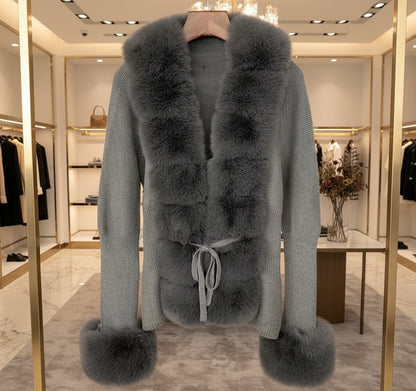 Strickcardigan Mit Fellbesatz